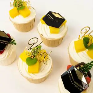 6pcs/set Umrah Text Kaaba Picks Islamic Acrylic Black Gold Umrah Mubarak Cupcake Topper