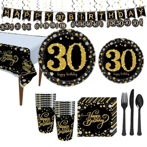 YOT 21/30/40/50/60 St Birthday Party Disposable Tableware Sets Paper Cups Plate Banner Table Cloth Party Decoration Supplies