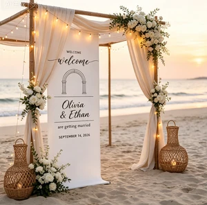 Personalized Fabric Wedding Welcome Banner Custom Couple Name Entrance Sign Beach Church Lawn Villa Wedding Engagement Photo