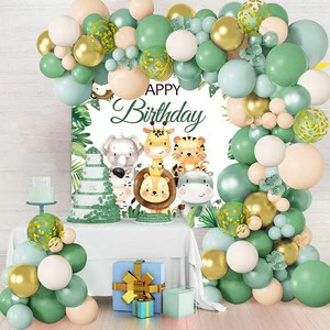 Animal Birthday Party Decorations Sets Green Balloon Garlands Kit With Backdrop Party Balloons Sets Baby Shower Decorations