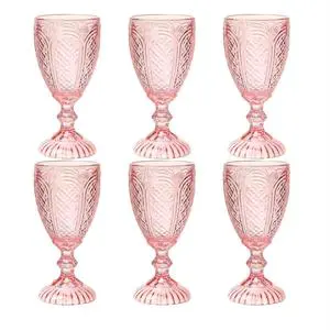 Pink Hand Blown New Design Vintage Wine Glasses Set Water Goblets 10.5oz Capacity for Mothers Day Wedding Holiday for Beer