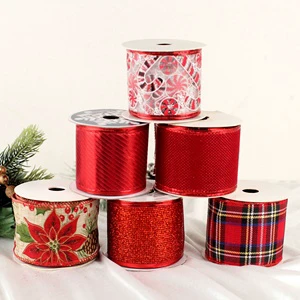 New Style Decorative Christmas Gift Wired Christmas Glitter Ribbon for Handmade Decoration