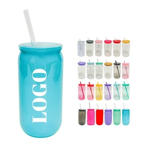 Wholesale Custom Logo 16oz Plastic Mason Jar Beer Tumbler Cups With Straws Food Grade & BPA Free For Camping & Wedding Party