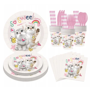 Cartoon Eco-friendly Birthday Party Tableware Set Paper Plates Napkins Tablecloths Party Decoration Supplies