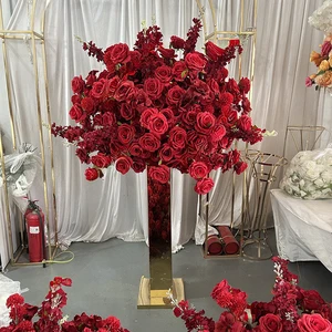 Artificial Floral Balls Silk Red Rose Hyacinth Table Flower Ball Centerpiece Arrangement for Wedding Decoration