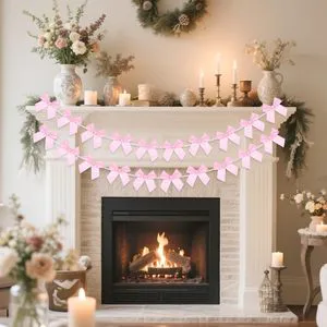 Pink Ribbon Bow Banner Flag Polyester Material Made China Party Flower Birthday Mother's Day Easter Christmas New Year Wedding