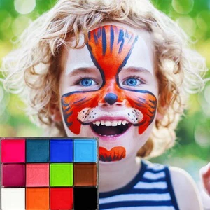 Water Proof 12-Color Professional Rainbow Split Face Paint Waterproof Kids Makeup Body Painting Supplies for Halloween Children