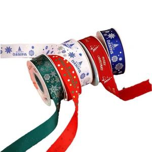 Christmas Wired Ribbon Cake Christmas Tree Decoration Ribbed Ribbon Spot Wholesale Hot Stamping Printed Gift Wrap Ribbons