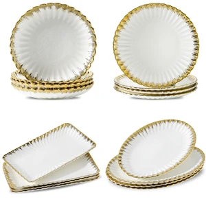 Ceramic Factory Wholesale Luxury With Golden Rim White Plate China Flat Plate Dinnerware Ceramic Dinner Plate
