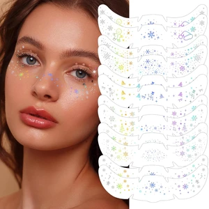 Women's Temporary Christmas Holographic Multichrome Glitter Freckles Face Tattoos Sparkle Makeup Stickers Patches for Party