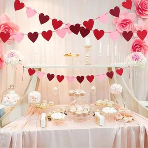 Youlun Wholesale 1mm Thick 10*10CM Heart Strips Felt Valentine's Day Love Flag Wedding Banner for Wedding Party Decoration