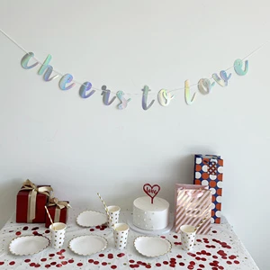 Cheers to love Banner Party Wedding Decorations Engagement Supplies Cursive Bunting Iridescent Metallic Color Paper Banners