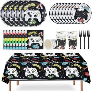 Watercolor Video Game Tableware Set Party Supplies for Boys Disposable Paper Plates Cups Thanksgiving Valentine's Day Halloween
