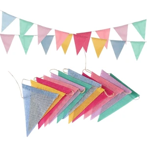 12pcs 4M Colorful Linen Birthday Party Bunting Wedding Garland and Wall Hanging Pennant Banners for Home Decor Celebrations