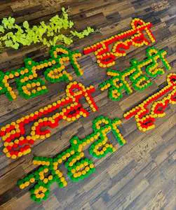 Colorful Traditional Haldi Mehendi Pompom Board Banner Indian Wedding Decoration Party Banner for Festive Events