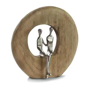 Couples Sitting Wood Circle Metal Decorative Ornament High Quality Material Bulk Quantity Price Shelf & Table Decor Item