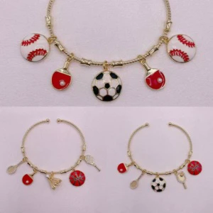 BD-C5119 Sport Charm Bracelet Baseball Football Multi Racket Cuff Adjustable Bracelets Multi Eye Colorful Enamel Skull Bracelet