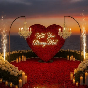Outdoor Surprise Wedding Party Heart Floral Arch Backdrop Proposal Ceremony Red Rose Heart-shaped Flower Wall