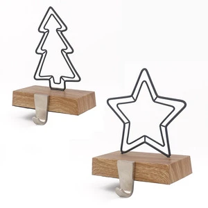 Merry Christmas Building Ornament Zinc Alloy Eco-Friendly Wire Frame Tree Star Combination Stocking Holder CE RoHS Certified