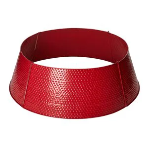 Elegant Christmas Red Hammered Metal Tree Collar with Stand and Accessory Festive Holiday Decorations