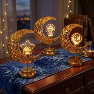 Ramadan Crescent Moon LED Table Decoration Gold Iron Islamic Ornament For Gift Stores Wholesalers And Online Sellers