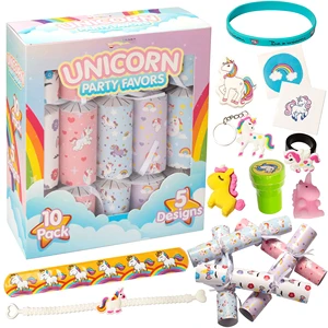 10 Pack No-Snap Party Favor with Unicorn Themed Toy Joke Paper and Party Hat Inside for Kids Unicorn Birthday Gift Box Set