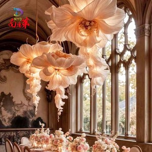 Customized Design Fabric Handmade Flower Scene Stage Decoration Artificial Flower Elegant Wedding Ceiling Decoration