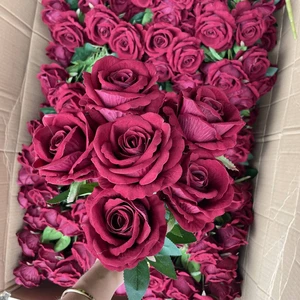 Wholesale Wedding Decor Flowers Velvet Rose Artificial Table Flowers and Stand Decoration for Wedding