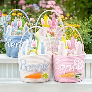 Custom Blanks Easter Products Decoration Gifts Bucket Embroidery Rabbit Bunny Easter Baskets Holiday Supplies