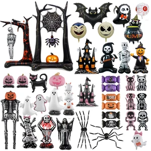 Large Stand Halloween Foil Balloon Pumpkin Halloween Theme Party Globos Decoration Supplies Ghost Pumpkin Spider Bat Balloons