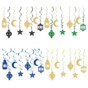 Custom 8pc/set EID Mubarak Swirl Banner Star Moon Ceiling Hanging Ramadan Kareem Decoration Islam Muslim Party Supplies