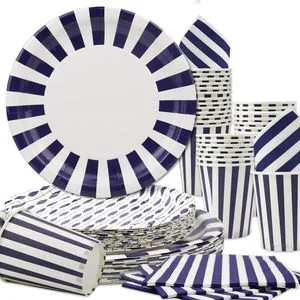 Disposable Paper Tableware Set Black and White Stripe Eco-friendly Paper Decorations for Events Party Supplies