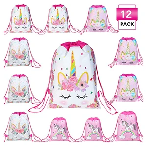 LEMON 12pcs Unicorn Party Favors Bags Drawstring Gifts Bags Kids Birthday Party Baby Shower Decorations Supplies