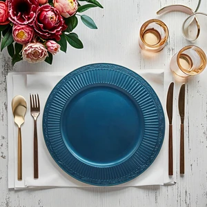 13 Inch Plastic PP Charger Plate with Plant Pattern Handmade Elegant Tableware for Restaurants Parties Weddings & Decorations