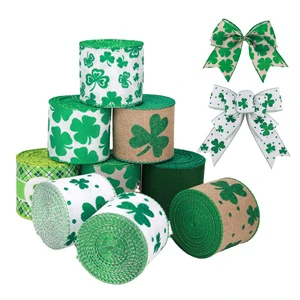 2.5 Inch Holiday Wired Ribbon Ornaments Wired Edge Ribbons St. Patrick's Ribbon for Wreath Bows