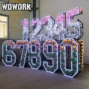 2026 WOWORK Foldable Collapsible Metal Birthday Number Backdrop Iron Frame RGB Neon Marquee Letter for Party Event Decoration