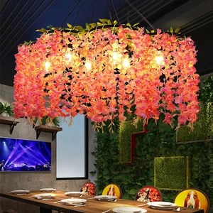 Wholesale Biophilic Design Wisteria Flower Chandelier Artificial Floral Hanging Pendant Light For Restaurant Cafe Hotel Decor