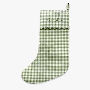 Embroidered Sock Cuffs Ruffle Green Pink Gingham Candy Cute Gift Christmas Stockings