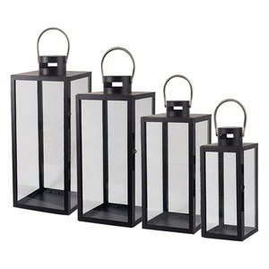 Metal Big Size And Small Size Lantern With Stainless Steel Handle For Wedding Candle Holder Home Decor Outdoor Lanterns