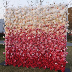 OEM Gradient Pink 5D Rose Morning Flower Wall Backdrop 8ft X 8ft Roll up Flower Wall for Wedding or Christmas Stage Backdrop