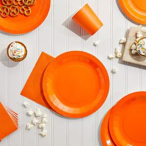 Modern Orange Party Supplies Tableware Set Hot Selling 72 Pieces Paper Plates Cups and Napkins Serves 24 Guests