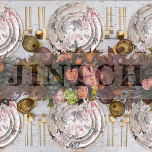 JINTCH Wholesale pink Floral Design Bone China Appetizer Dish Main Course Dinnerware Party Tableware & Table Decorations