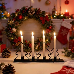 Wrought Iron Christmas Tree Four-Hole Candle Holder Customizable Design Decorative Add-ins Halloween Atmosphere