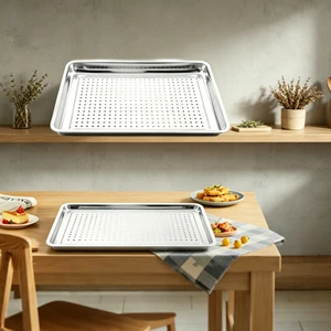 FLEY Stainless Steel Wholesale Perforated Tray Hospitality Mirror Polished Tray For Restaurant Buffet Catering Food Use