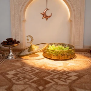 New Arrival Middle East Metal Tray Snack Fruit Platter Islam Ironwork Ornament Eid Mubarak Party Decoration Ramadan Supplies