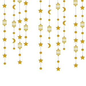 3 M EID Mubarak Swirl Banner Star Moon Ceiling Hanging Ornament Ramadan Kareem Decoration Islam Muslim Party Supplies