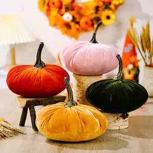 Soft Short Plush Orange Yellow Green Pink Pumpkin Decoration Suppliers for Fall Autumn and Halloween Wholesale