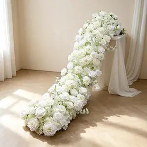 Hot Sale Artificial Silk Flower Runner Long Table Rose Floral Swag for Wedding Christmas Banquet Table Layout Decor