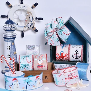 YAMA Linen Wired Edge Christmas Ribbon for Party Decoration Gift Wrapping Custom Print logo