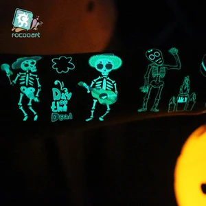 New Glowing the Dark Cartoon Face Tattoo Sticker Day of the Dead Skull Temporary Tattoo for Halloween Decorations Stickers